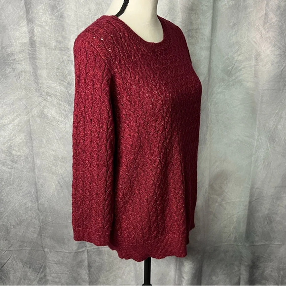 JC Penney Burgundy Open Weave Cable Knit 3/4 Sleeve Scoop Neck Sweater - XL - Picture 4 of 11